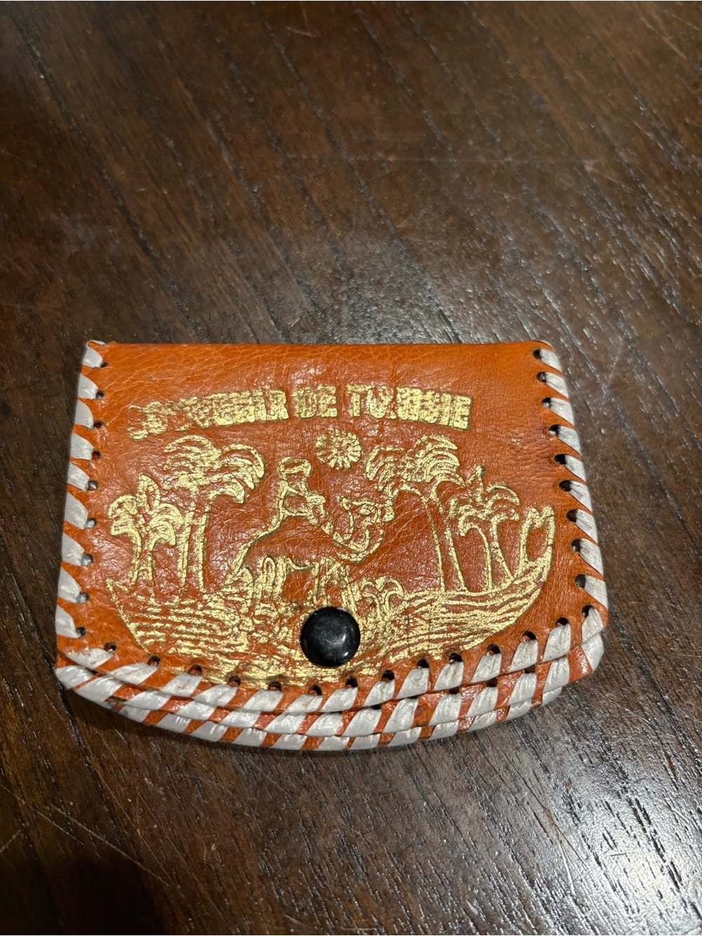 Vintage Tunisian Leather Coin Purse Wallet Camel Palm Tree Souvenir